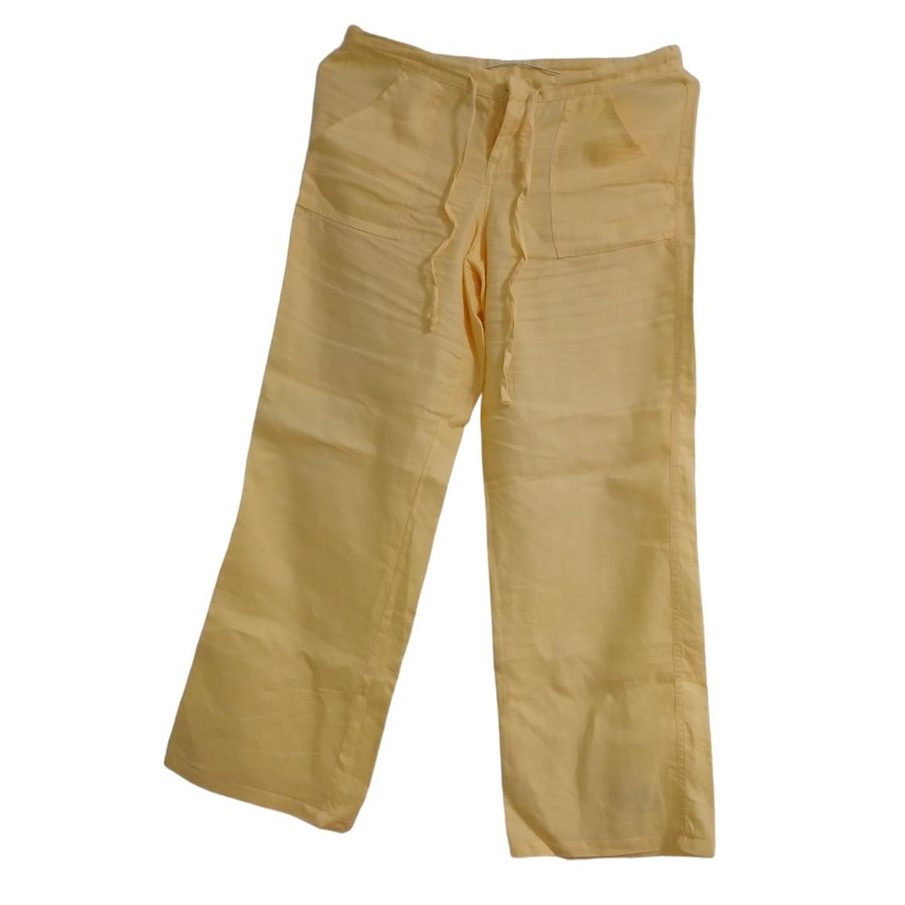 GAP WOMENS 100% LINEN  STYLISH YELLOW PANTS CASUAL WIDE LEG SIZE 2